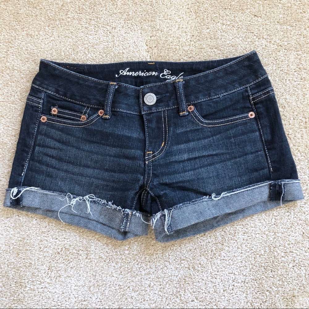 American Eagle | Dark Wash Midi Cutoff Jean Shorts
